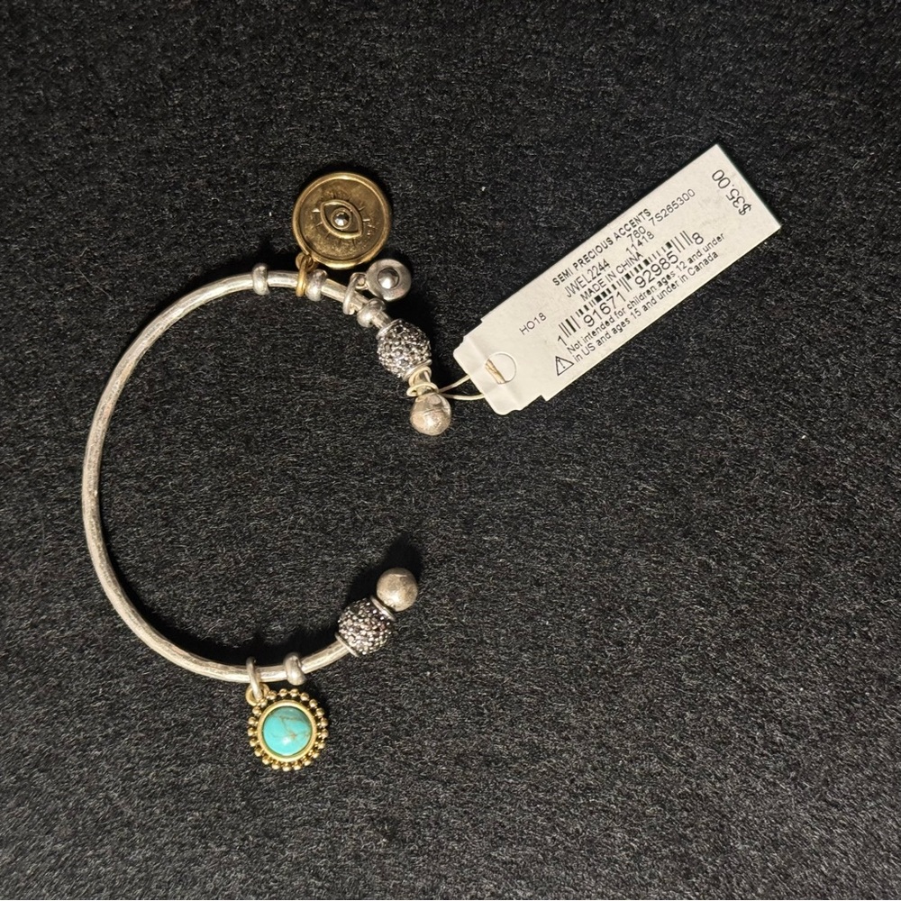 Lucky Brand Silver Bracelet with Gold and Turquoise Charm